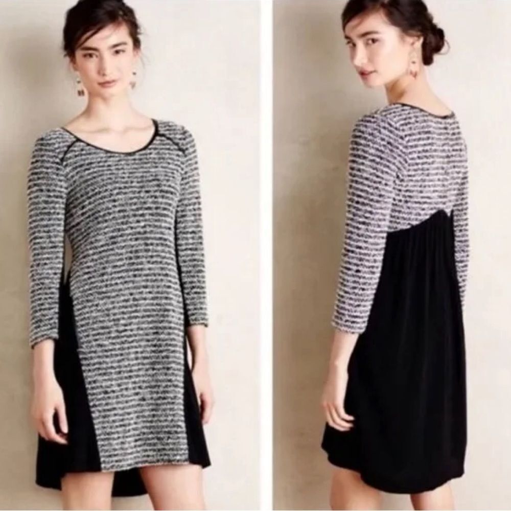 Anthropologie‎ Maeve Tweed Dress Black White 3/4 Sleeve Womens - Size Small